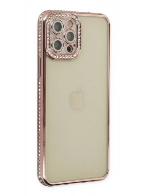 Newface iPhone 12 Pro Kılıf Joke Taşlı Silikon - Pembe