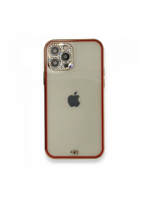 Newface iPhone 12 Pro Kılıf Liva Taşlı Silikon - Kırmızı