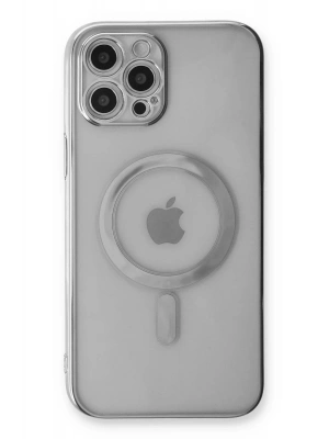 Newface iPhone 12 Pro Kılıf Magneticsafe Lazer Silikon - Gümüş
