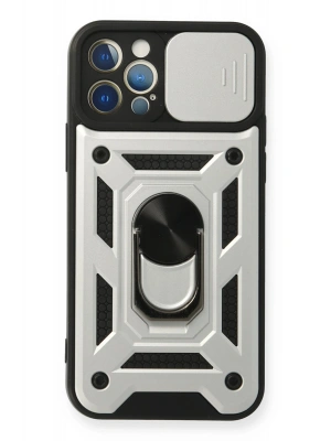 Newface iPhone 12 Pro Kılıf Pars Lens Yüzüklü Silikon - Gümüş