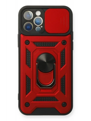 Newface iPhone 12 Pro Kılıf Pars Lens Yüzüklü Silikon - Kırmızı