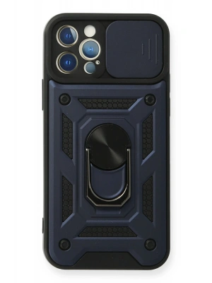 Newface iPhone 12 Pro Kılıf Pars Lens Yüzüklü Silikon - Lacivert