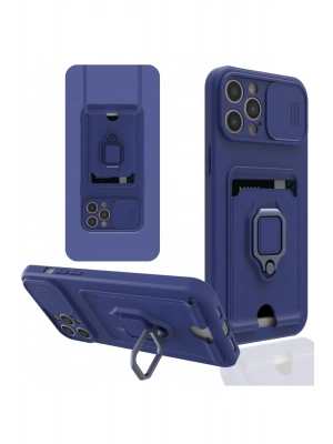 Newface iPhone 12 Pro Kılıf Zuma Kartvizitli Yüzüklü Silikon - Lacivert