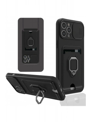 Newface iPhone 12 Pro Kılıf Zuma Kartvizitli Yüzüklü Silikon - Siyah