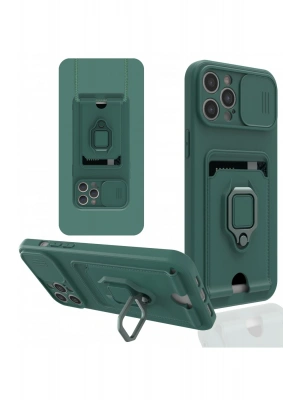 Newface iPhone 12 Pro Kılıf Zuma Kartvizitli Yüzüklü Silikon - Yeşil