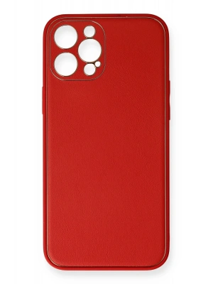 Newface iPhone 12 Pro Max Kılıf Coco Deri Silikon Kapak - Kırmızı