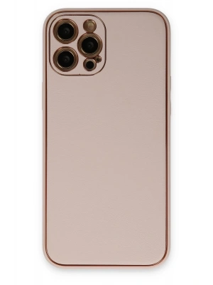 Newface iPhone 12 Pro Max Kılıf Coco Deri Silikon Kapak - Pudra