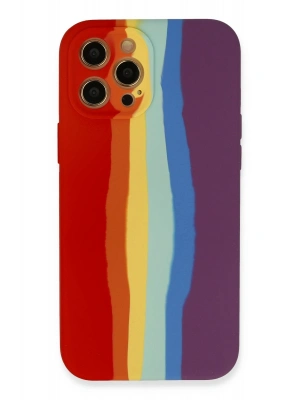 Newface iPhone 12 Pro Max Kılıf Ebruli Lansman Silikon - Kırmızı-Mor