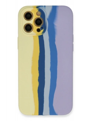 Newface iPhone 12 Pro Max Kılıf Ebruli Lansman Silikon - Sarı-Lila