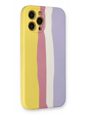 Newface iPhone 12 Pro Max Kılıf Ebruli Lansman Silikon - Sarı-Mavi