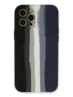 Newface iPhone 12 Pro Max Kılıf Ebruli Lansman Silikon - Siyah-Lacivert