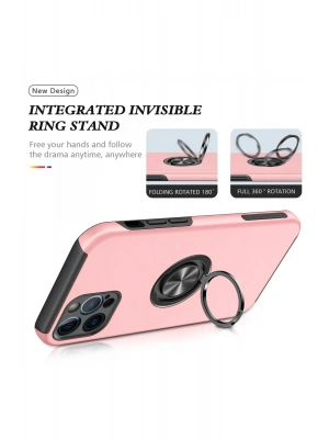 Newface iPhone 12 Pro Max Kılıf Elit Yüzüklü Kapak - Pembe