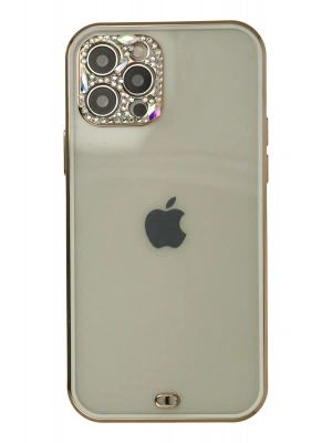 Newface iPhone 12 Pro Max Kılıf Liva Taşlı Silikon - Beyaz