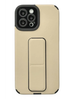 Newface iPhone 12 Pro Max Kılıf Mega Standlı Silikon - Gold