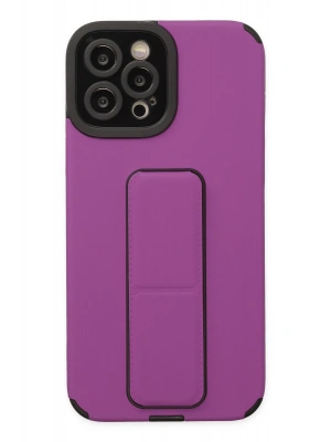 Newface iPhone 12 Pro Max Kılıf Mega Standlı Silikon - Mor