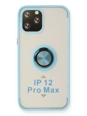 Newface iPhone 12 Pro Max Kılıf Montreal Yüzüklü Silikon Kapak - Buz Mavi