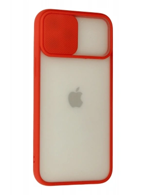 Newface iPhone 12 Pro Max Kılıf Palm Buzlu Kamera Sürgülü Silikon - Kırmızı