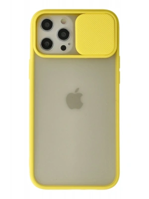 Newface iPhone 12 Pro Max Kılıf Palm Buzlu Kamera Sürgülü Silikon - Sarı