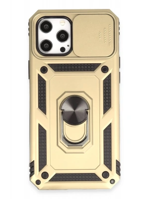 Newface iPhone 12 Pro Max Kılıf Pars Lens Yüzüklü Silikon - Gold