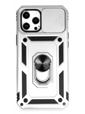 Newface iPhone 12 Pro Max Kılıf Pars Lens Yüzüklü Silikon - Gümüş