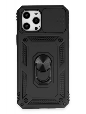 Newface iPhone 12 Pro Max Kılıf Pars Lens Yüzüklü Silikon - Siyah