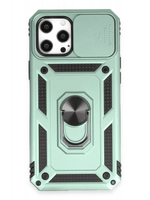 Newface iPhone 12 Pro Max Kılıf Pars Lens Yüzüklü Silikon - Yeşil