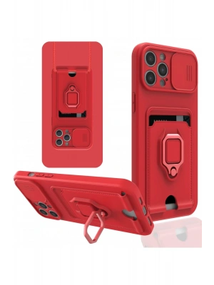 Newface iPhone 12 Pro Max Kılıf Zuma Kartvizitli Yüzüklü Silikon - Kırmızı