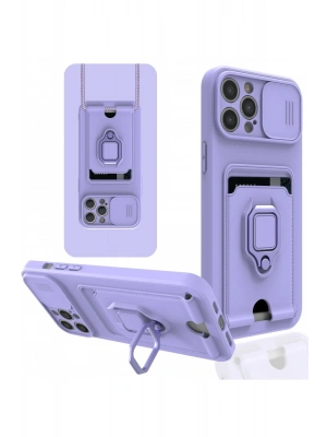 Newface iPhone 12 Pro Max Kılıf Zuma Kartvizitli Yüzüklü Silikon - Lila