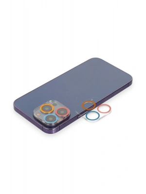 Newface iPhone 12 Pro Max Renkli Kamera Lens Koruma Cam - Pembe-Mavi