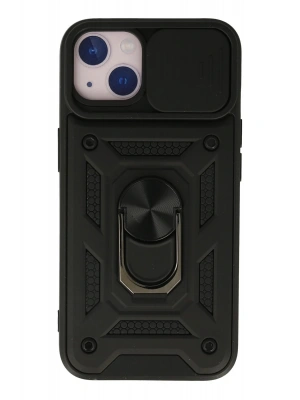 Newface iPhone 13 Kılıf Pars Lens Yüzüklü Silikon - Siyah