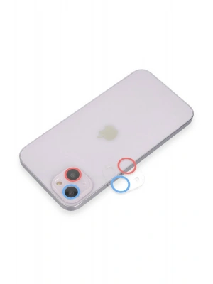 Newface iPhone 13 Mini Renkli Kamera Lens Koruma Cam - Pembe-Mavi
