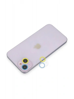 Newface iPhone 13 Mini Renkli Kamera Lens Koruma Cam - Sarı-Mavi