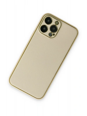 Newface iPhone 13 Pro Kılıf Coco Deri Silikon Kapak - Gold