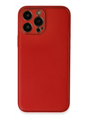 Newface iPhone 13 Pro Kılıf Coco Deri Silikon Kapak - Kırmızı