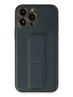 Newface iPhone 13 Pro Kılıf Coco Deri Standlı Kapak - Mavi