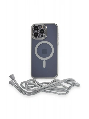 Newface iPhone 13 Pro Kılıf Divo Lazer Askılı Magsafe Kapak - Gümüş