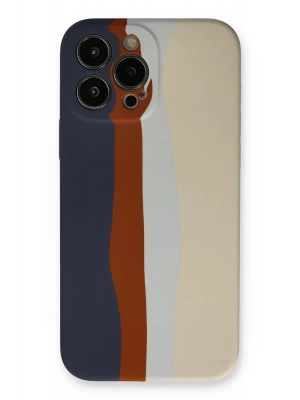 Newface iPhone 13 Pro Kılıf Ebruli Lansman Silikon - Lacivert-Krem