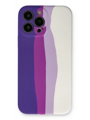 Newface iPhone 13 Pro Kılıf Ebruli Lansman Silikon - Mor-Beyaz