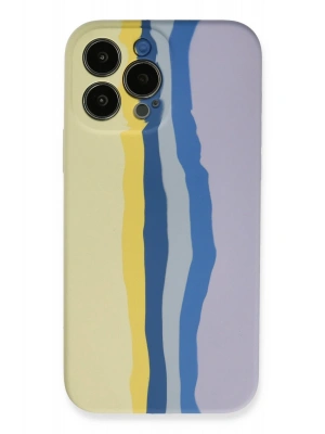 Newface iPhone 13 Pro Kılıf Ebruli Lansman Silikon - Sarı-Lila