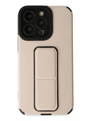 Newface iPhone 13 Pro Kılıf Mega Standlı Silikon - Gold