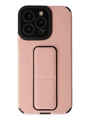 Newface iPhone 13 Pro Kılıf Mega Standlı Silikon - Pudra