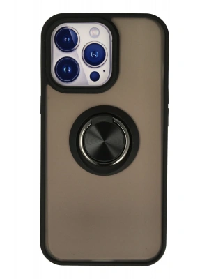 Newface iPhone 13 Pro Kılıf Montreal Yüzüklü Silikon Kapak - Siyah