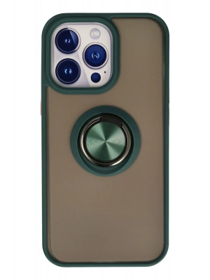 Newface iPhone 13 Pro Kılıf Montreal Yüzüklü Silikon Kapak - Yeşil