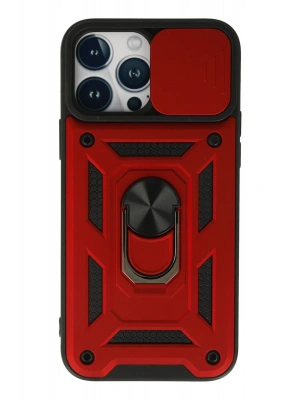 Newface iPhone 13 Pro Kılıf Pars Lens Yüzüklü Silikon - Kırmızı