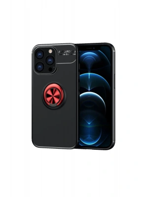 Newface iPhone 13 Pro Kılıf Range Yüzüklü Silikon - Siyah-Kırmızı