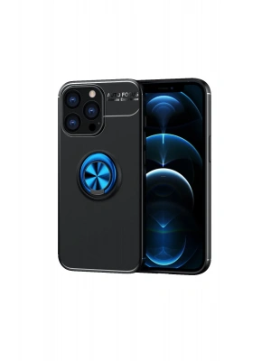 Newface iPhone 13 Pro Kılıf Range Yüzüklü Silikon - Siyah-Mavi