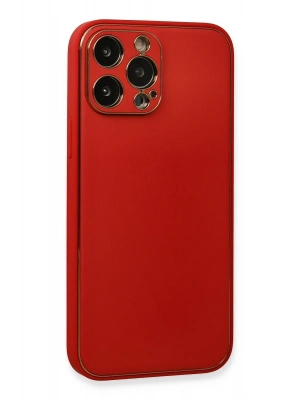 Newface iPhone 13 Pro Max Kılıf Coco Deri Silikon Kapak - Kırmızı