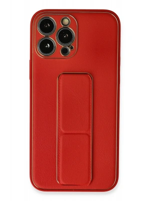 Newface iPhone 13 Pro Max Kılıf Coco Deri Standlı Kapak - Kırmızı