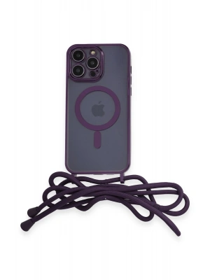 Newface iPhone 13 Pro Max Kılıf Divo Lazer Askılı Magsafe Kapak - Derin Mor