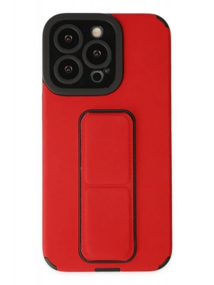Newface iPhone 13 Pro Max Kılıf Mega Standlı Silikon - Kırmızı